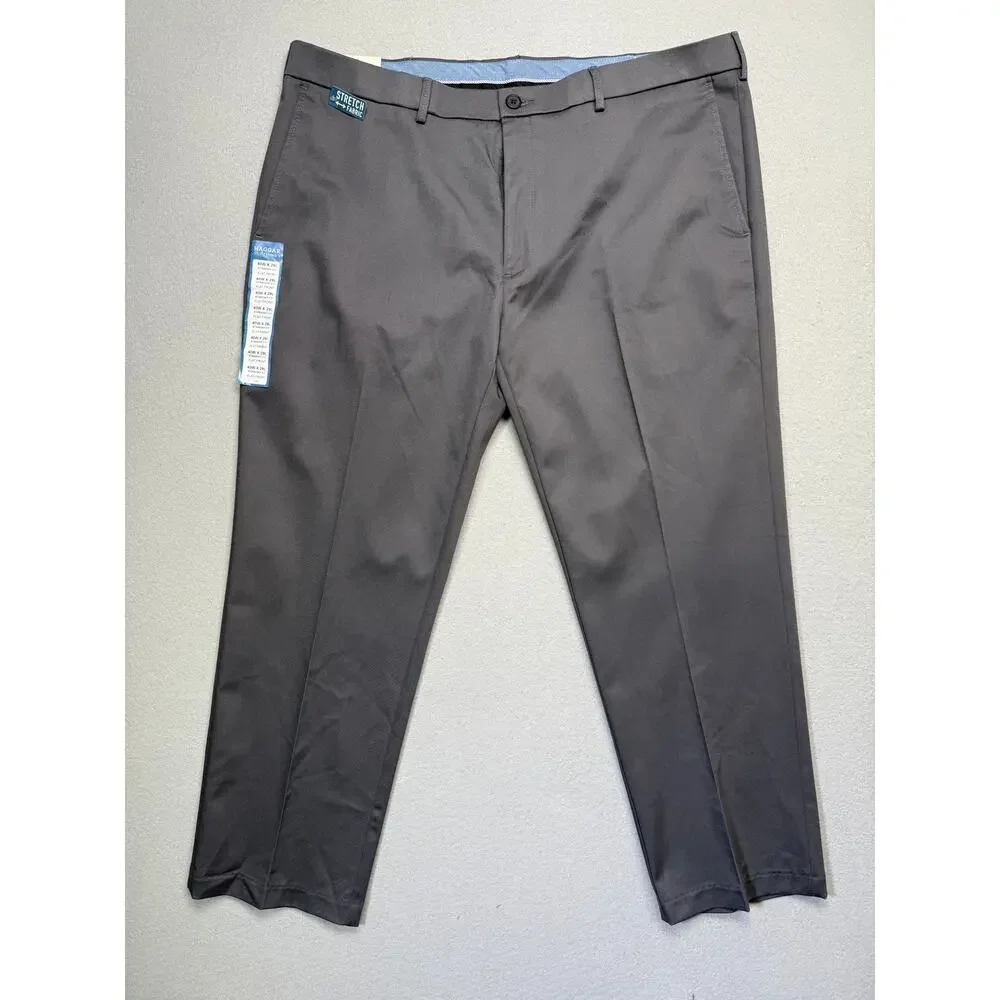 Haggar Men’s No Iron Straight-Fit Flat-Front Pants Dark GREY 40x29 $70